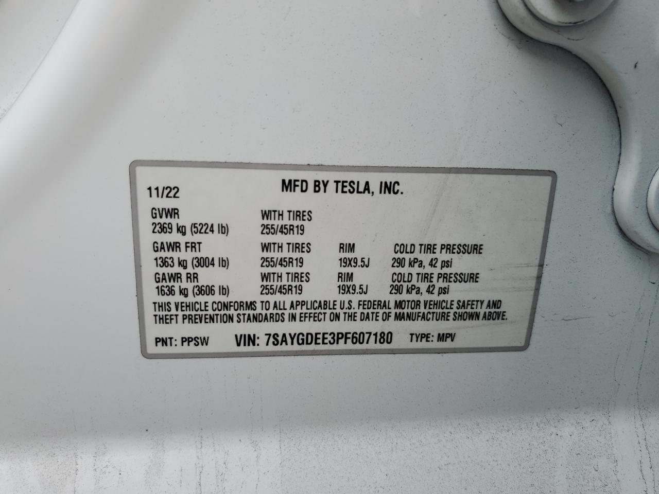 2023 Tesla Model Y VIN: 7SAYGDEE3PF607180 Lot: 85250685