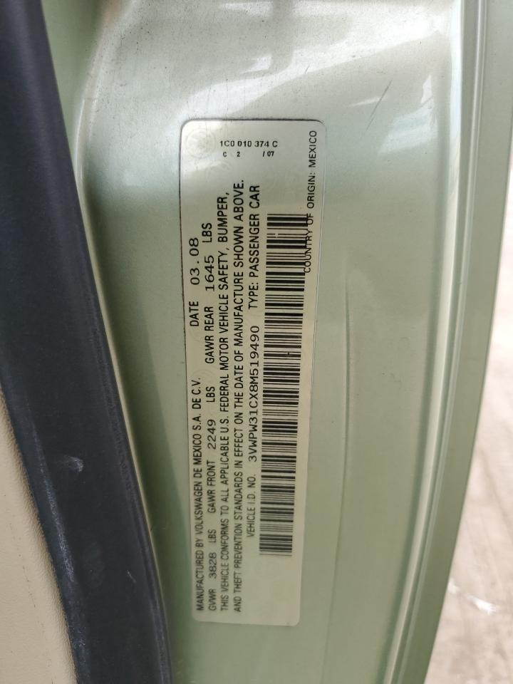 2008 Volkswagen New Beetle S VIN: 3VWPW31CX8M519490 Lot: 84888795