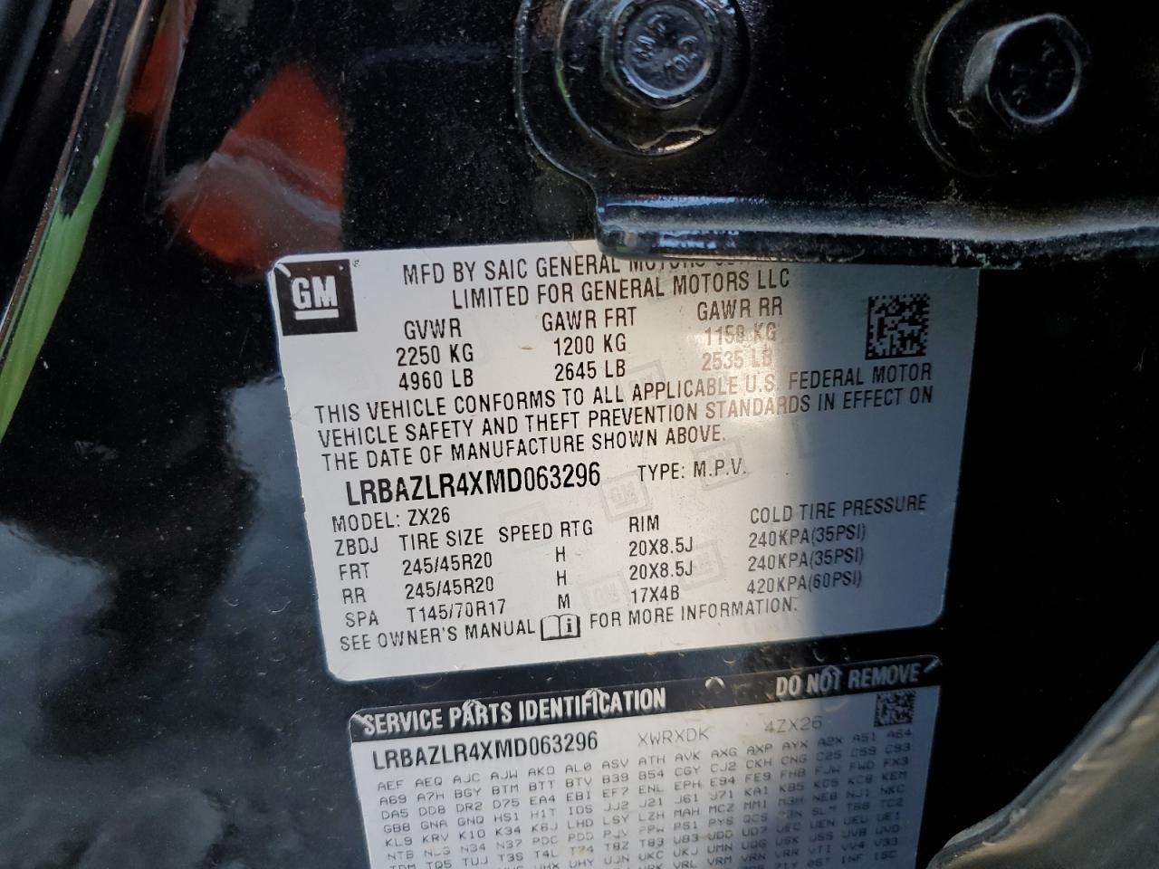 2021 Buick Envision Preferred VIN: LRBAZLR4XMD063296 Lot: 84224985