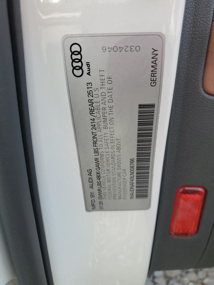 2020 Audi A4 Premium VIN: WAUDNAF49LN008766 Lot: 82650835