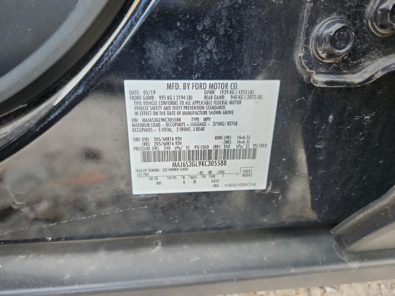 2019 Ford Ecosport Se VIN: MAJ6S3GL9KC305588 Lot: 87474515