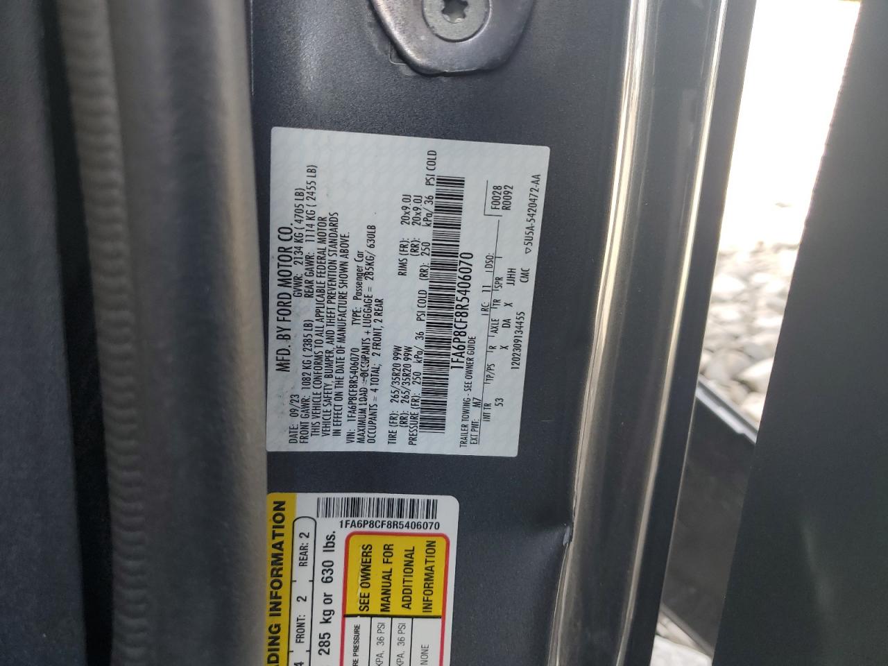 2024 Ford Mustang Gt VIN: 1FA6P8CF8R5406070 Lot: 90308565