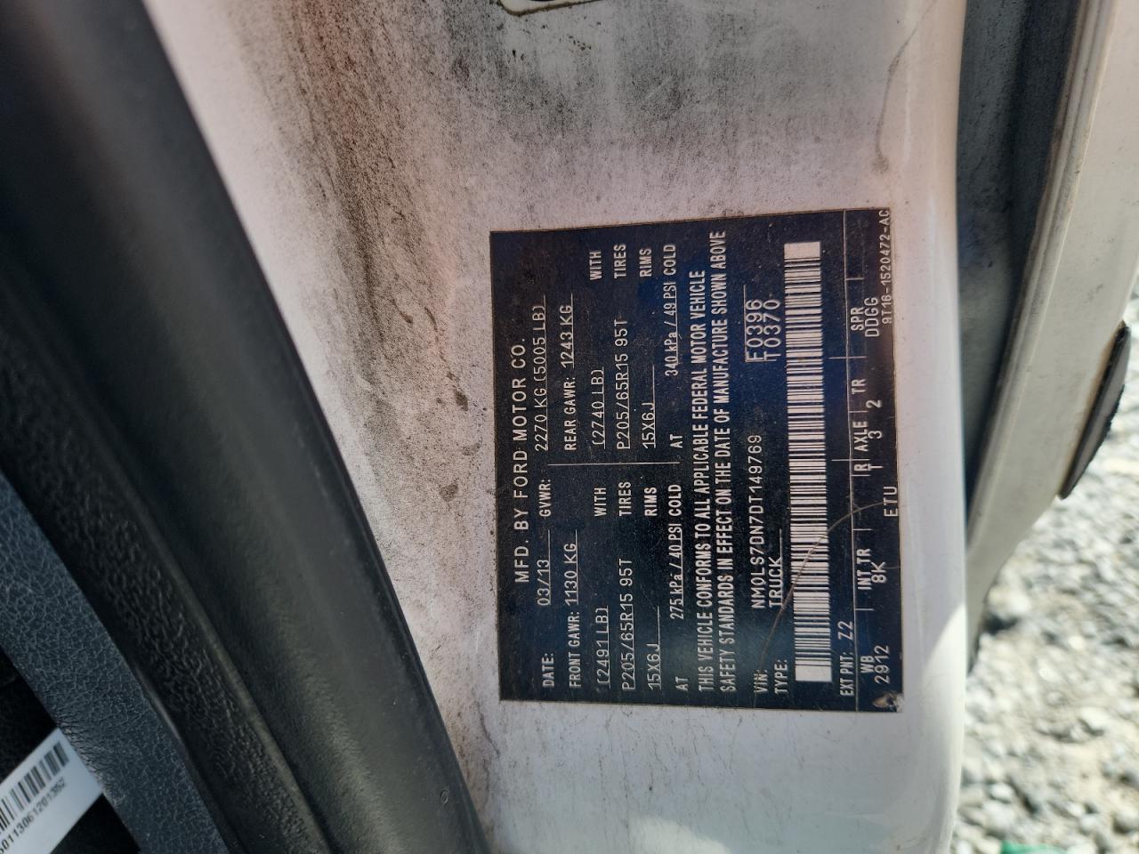 2013 Ford Transit Connect Xlt VIN: NM0LS7DN7DT149769 Lot: 84626875