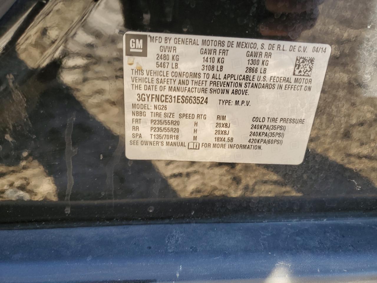 2014 Cadillac Srx Performance Collection VIN: 3GYFNCE31ES663524 Lot: 82245055