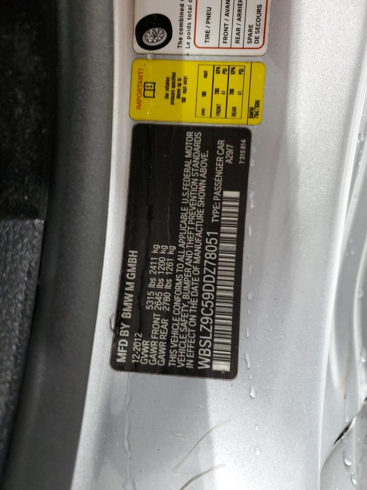 2013 BMW M6 VIN: WBSLZ9C59DDZ78051 Lot: 87453365