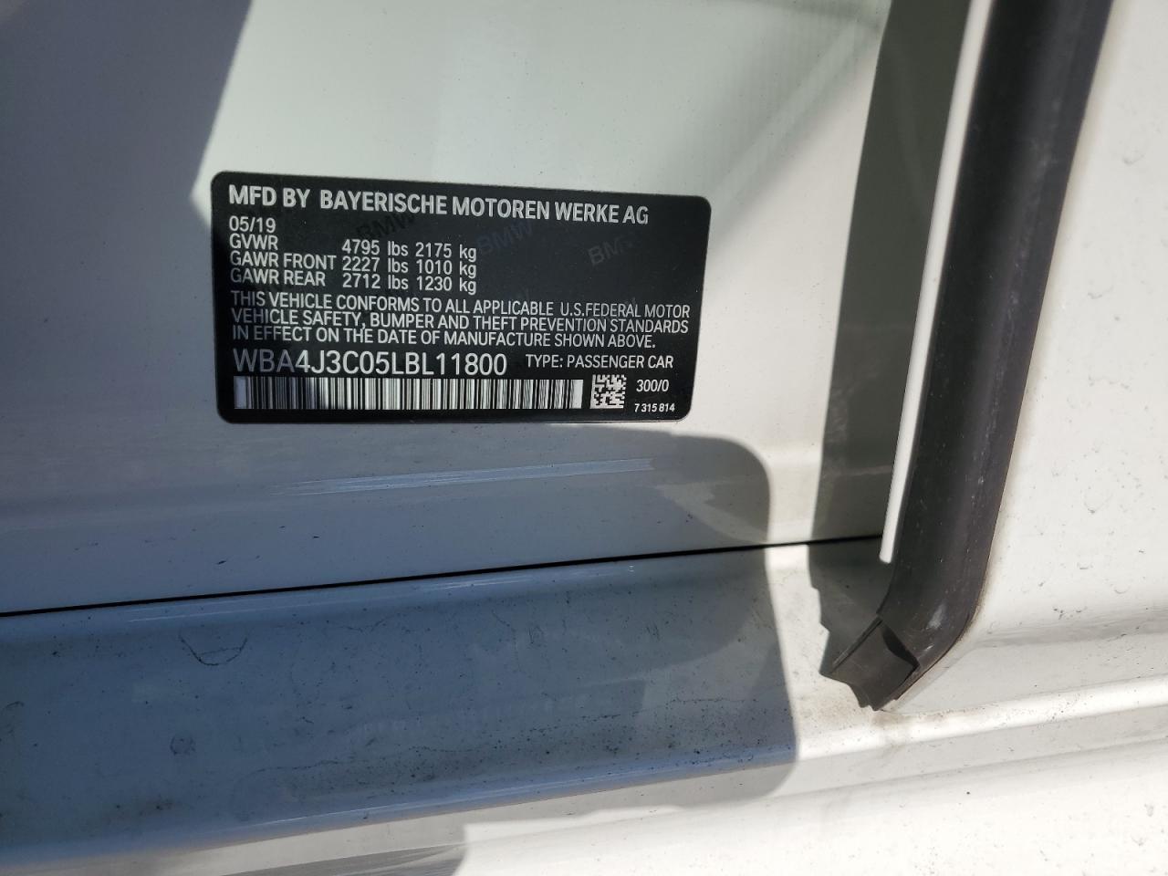 2020 BMW 430Xi Gran Coupe VIN: WBA4J3C05LBL11800 Lot: 85905285