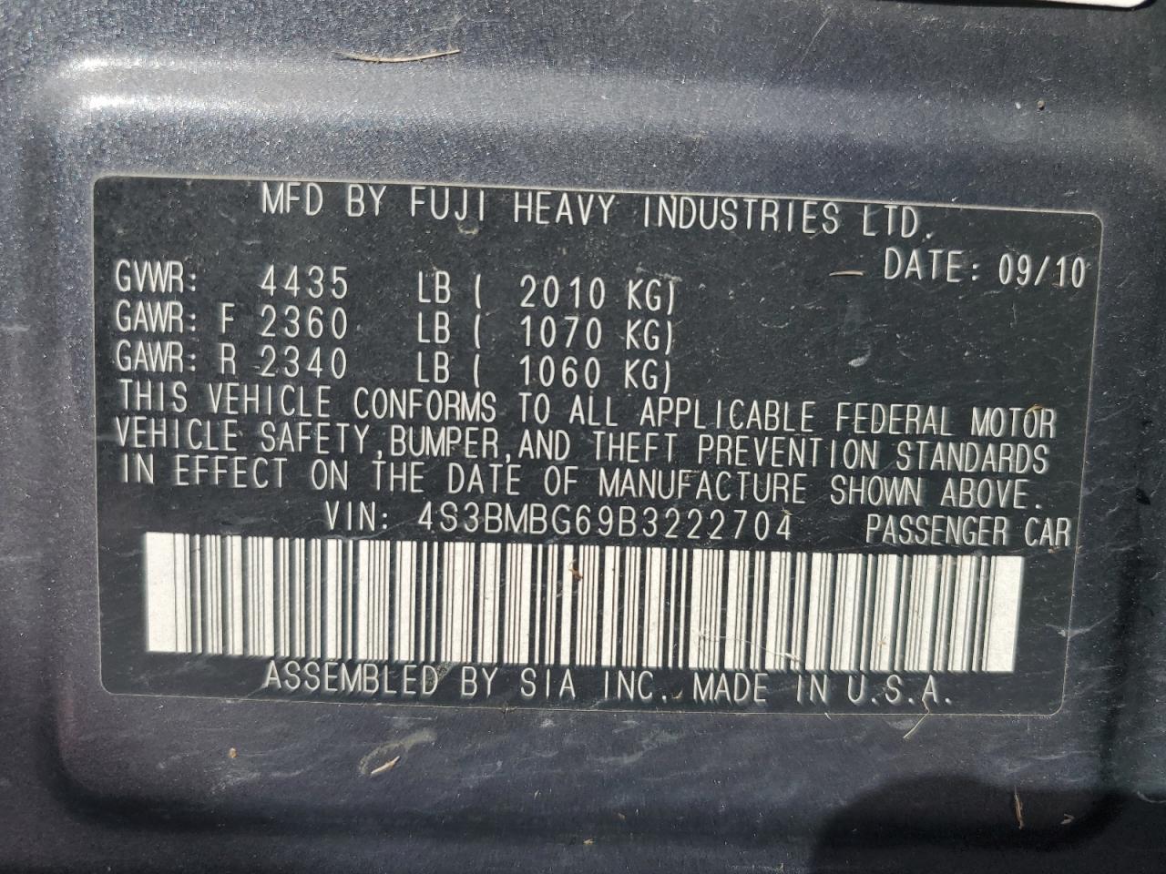 2011 Subaru Legacy 2.5I Premium VIN: 4S3BMBG69B3222704 Lot: 90686285