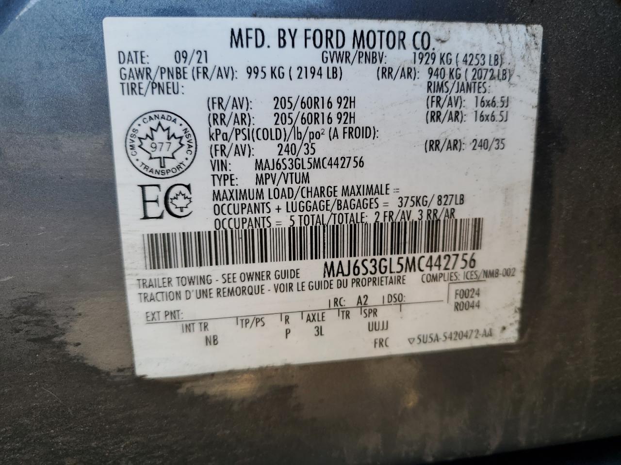 2021 Ford Ecosport Se VIN: MAJ6S3GL5MC442756 Lot: 85136205