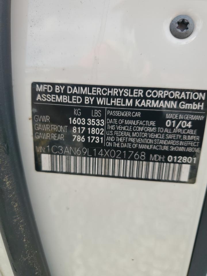 2004 Chrysler Crossfire Limited VIN: 1C3AN69L14X021768 Lot: 85351805