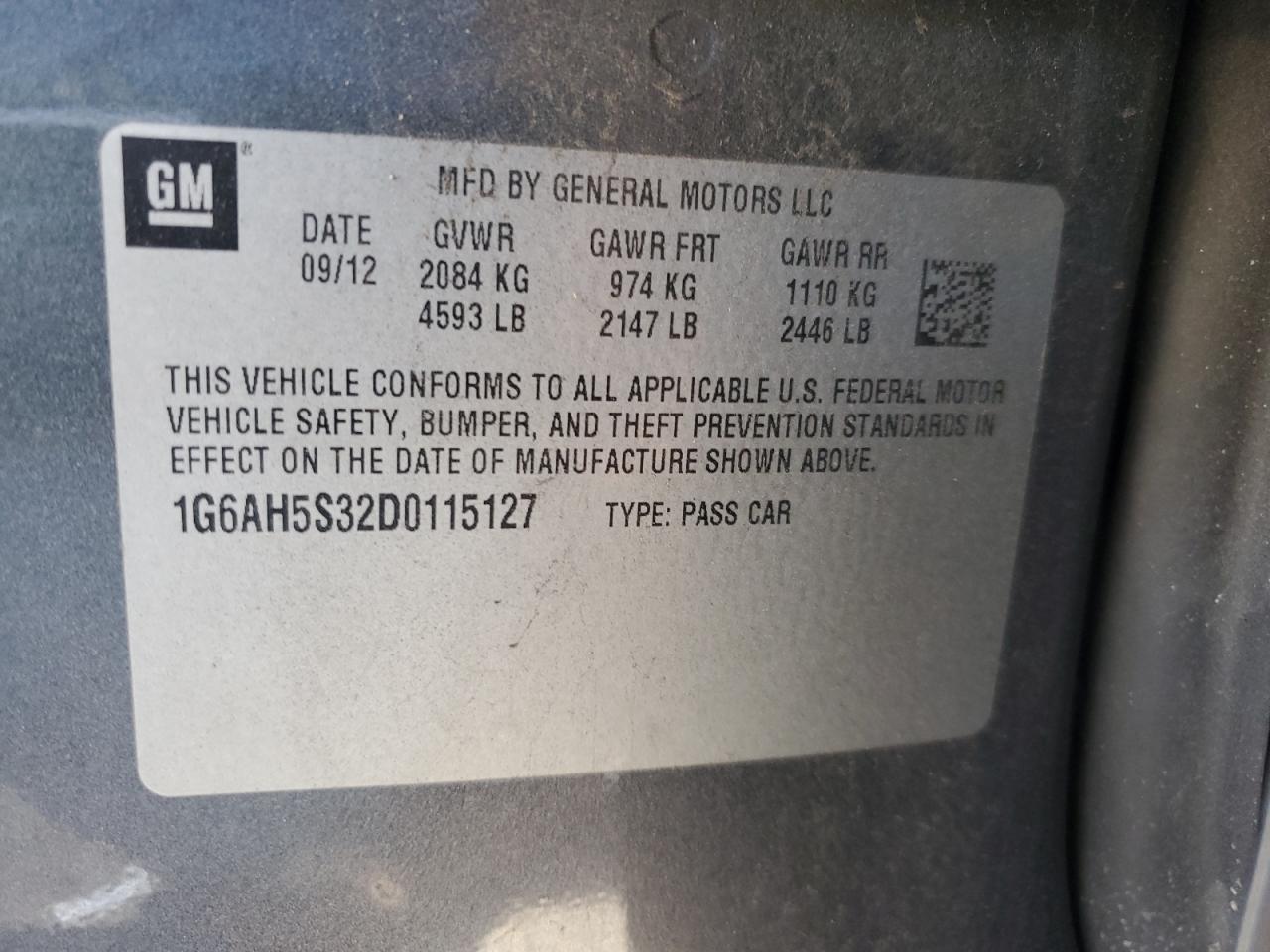 2013 Cadillac Ats Luxury VIN: 1G6AH5S32D0115127 Lot: 90978055