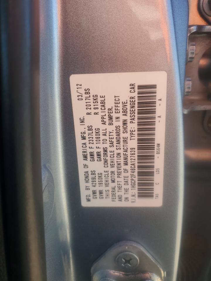 2012 Honda Accord Lxp VIN: 1HGCP2F46CA127639 Lot: 83902395