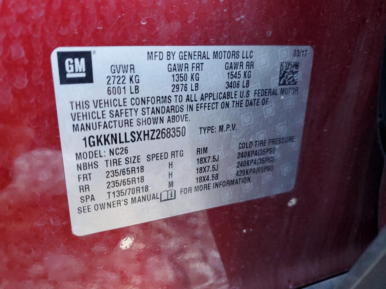 2017 GMC Acadia Sle VIN: 1GKKNLLSXHZ268350 Lot: 86701995