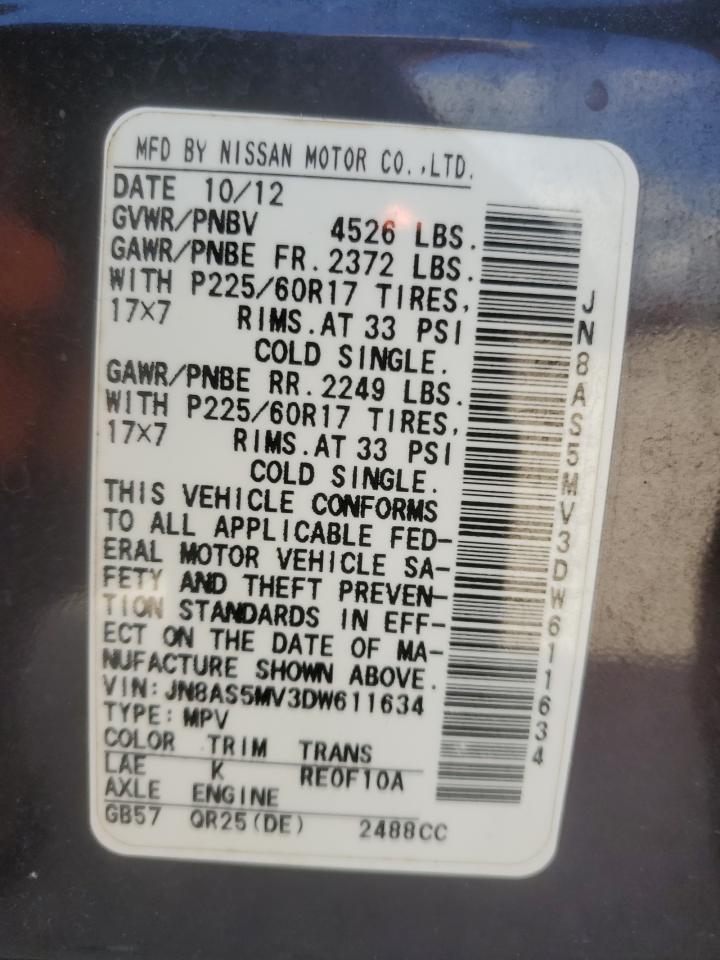 2013 Nissan Rogue S VIN: JN8AS5MV3DW611634 Lot: 82704615