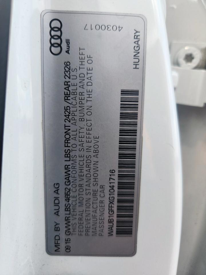 2016 Audi S3 Premium Plus VIN: WAUB1GFFXG1041716 Lot: 85602685