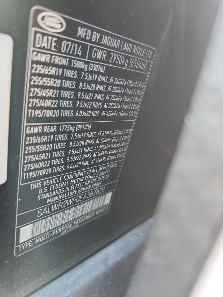 2014 Land Rover Range Rover Sport Hse VIN: SALWR2WF0EA387828 Lot: 90333615