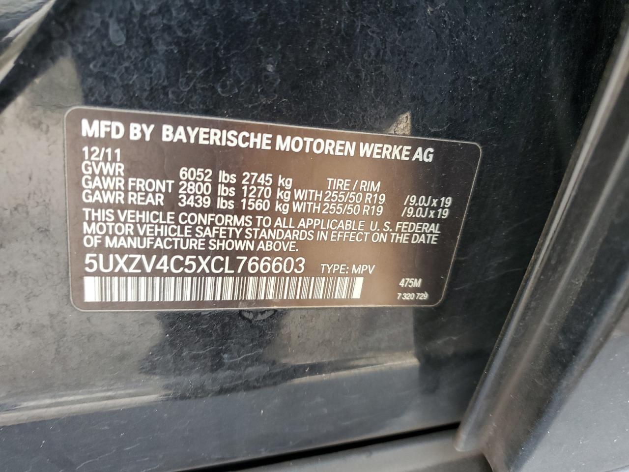 2012 BMW X5 xDrive35I VIN: 5UXZV4C5XCL766603 Lot: 82380995