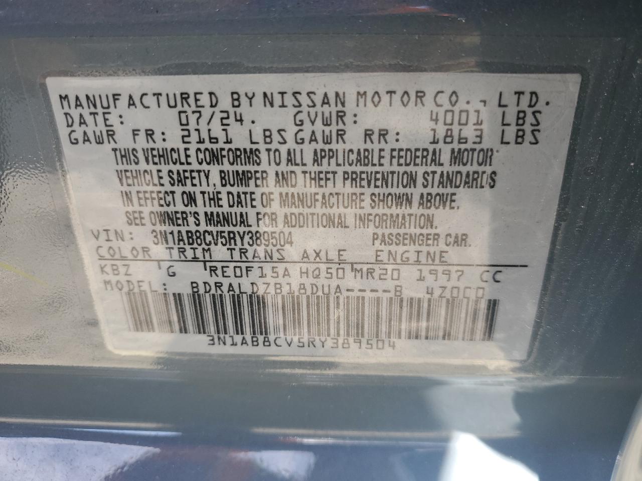 2024 Nissan Sentra Sv VIN: 3N1AB8CV5RY389504 Lot: 82300675