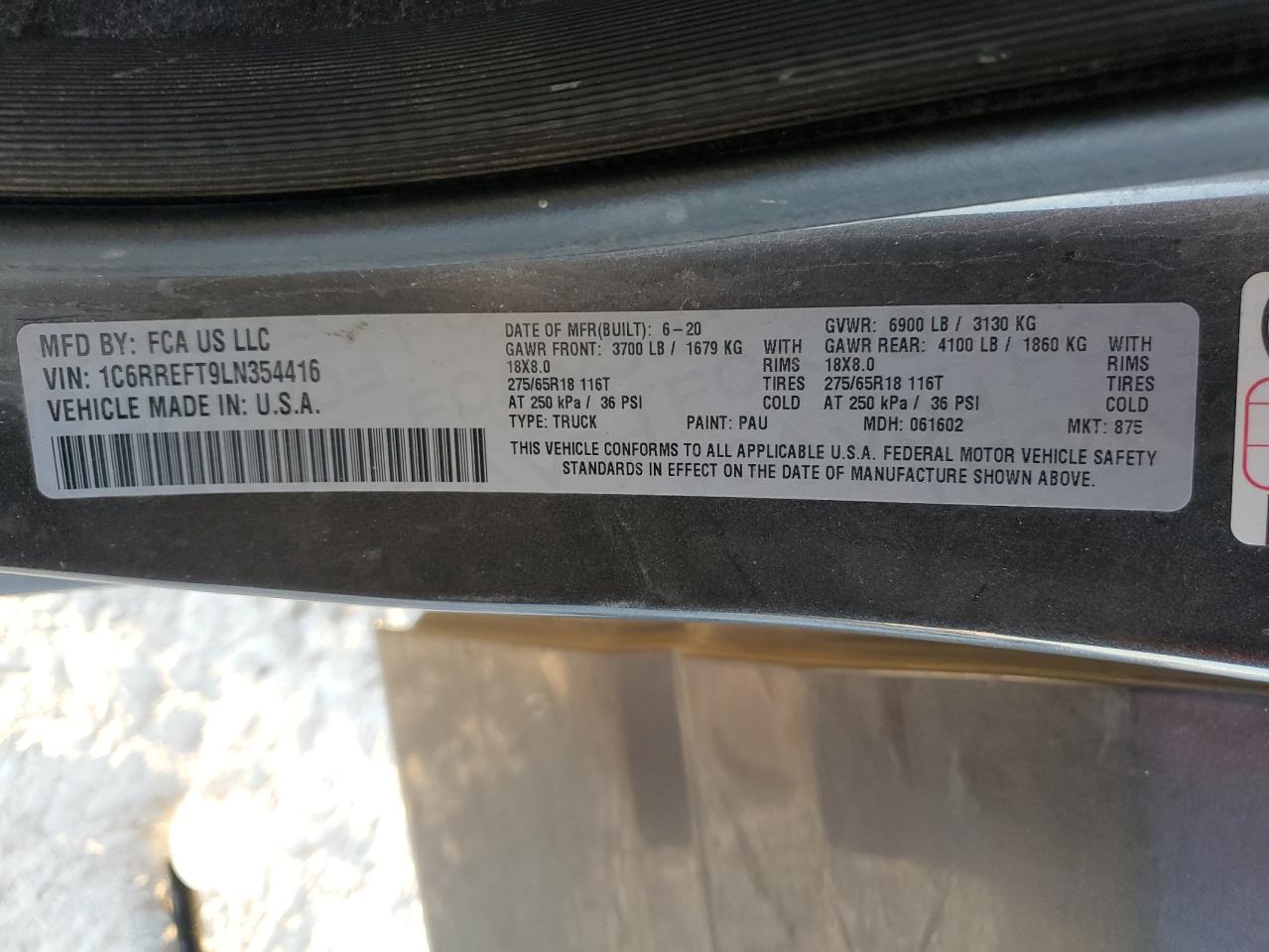 2020 Ram 1500 Big Horn/Lone Star VIN: 1C6RREFT9LN354416 Lot: 84805225