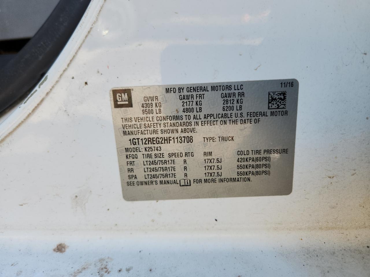 2017 GMC Sierra K2500 Heavy Duty VIN: 1GT12REG2HF113708 Lot: 85282815