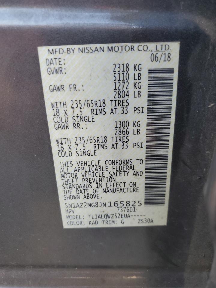 2018 Nissan Murano S VIN: 5N1AZ2MG8JN165825 Lot: 85180925