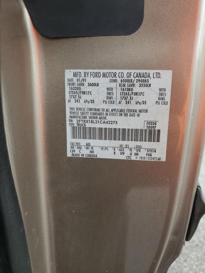 2001 Ford F150 VIN: 2FTRX18L31CA42275 Lot: 85001215