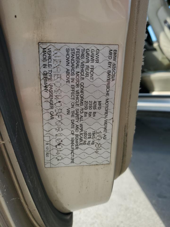 1985 BMW 635 Csi Automatic VIN: WBAEC8409F0610040 Lot: 82333585