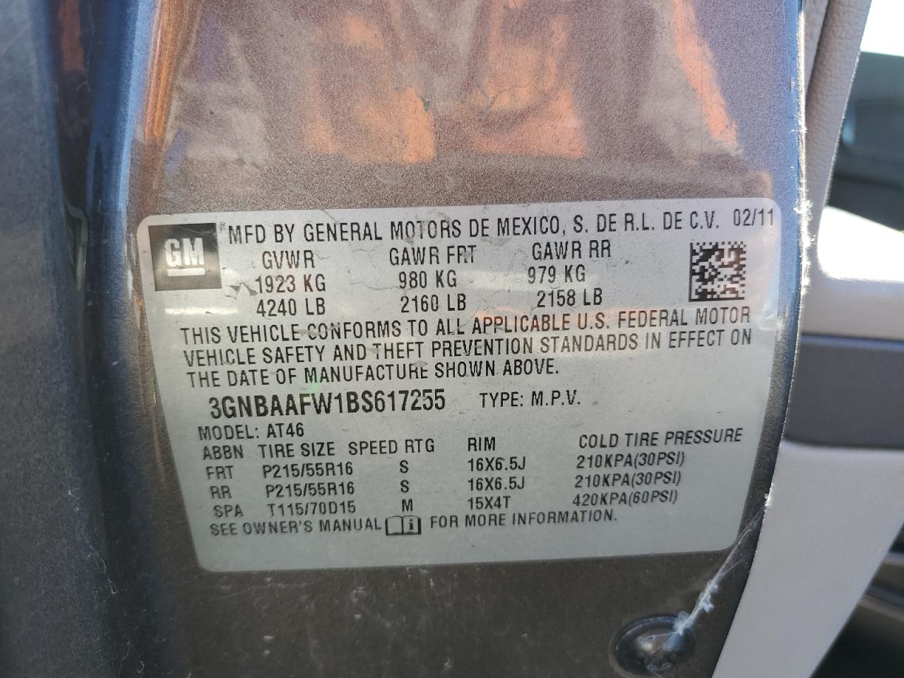 2011 Chevrolet Hhr Ls VIN: 3GNBAAFW1BS617255 Lot: 90405155