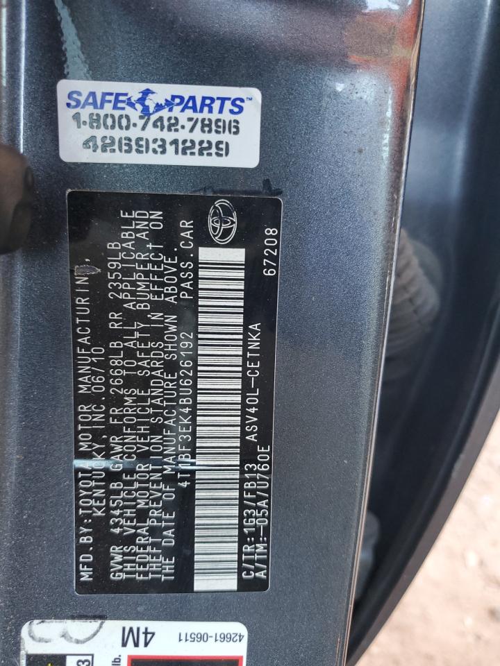 2011 Toyota Camry Base VIN: 4T1BF3EK4BU626192 Lot: 84040125