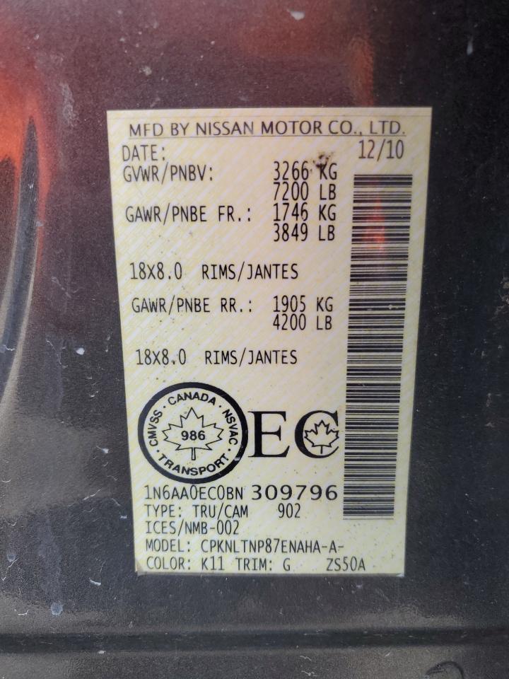 2011 Nissan Titan S VIN: 1N6AA0EC0BN309796 Lot: 85832535
