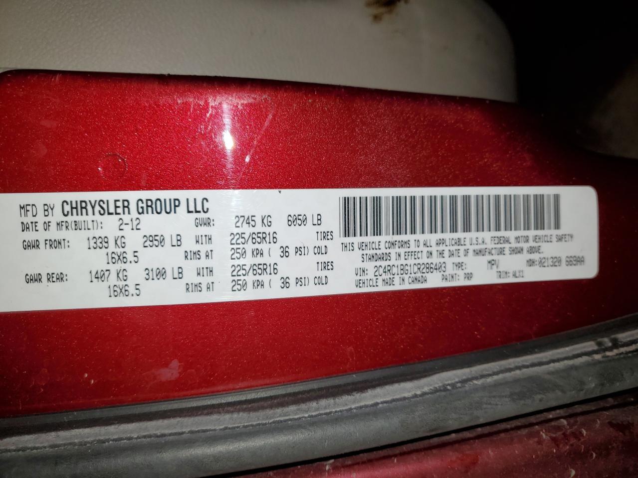 2012 Chrysler Town & Country Touring VIN: 2C4RC1BG1CR286403 Lot: 91120705