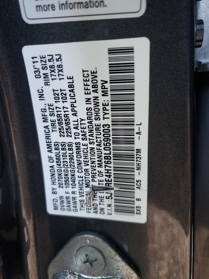 2011 Honda Cr-V Exl VIN: 5J6RE4H76BL059003 Lot: 87241865