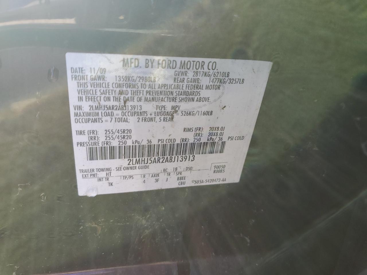 2010 Lincoln Mkt VIN: 2LMHJ5AR2ABJ13913 Lot: 85942935