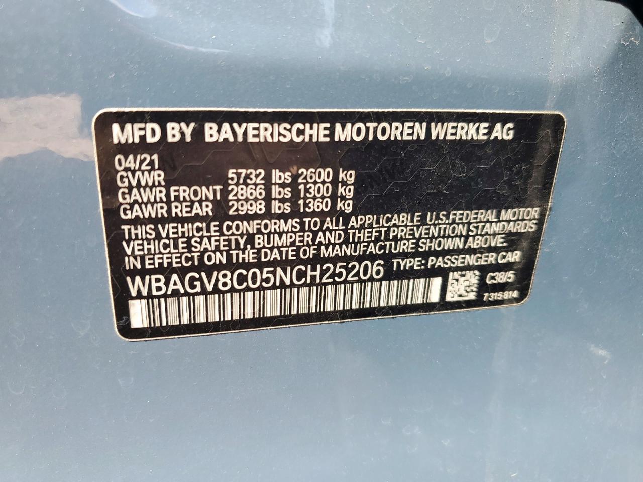 2022 BMW M850Xi VIN: WBAGV8C05NCH25206 Lot: 85311295