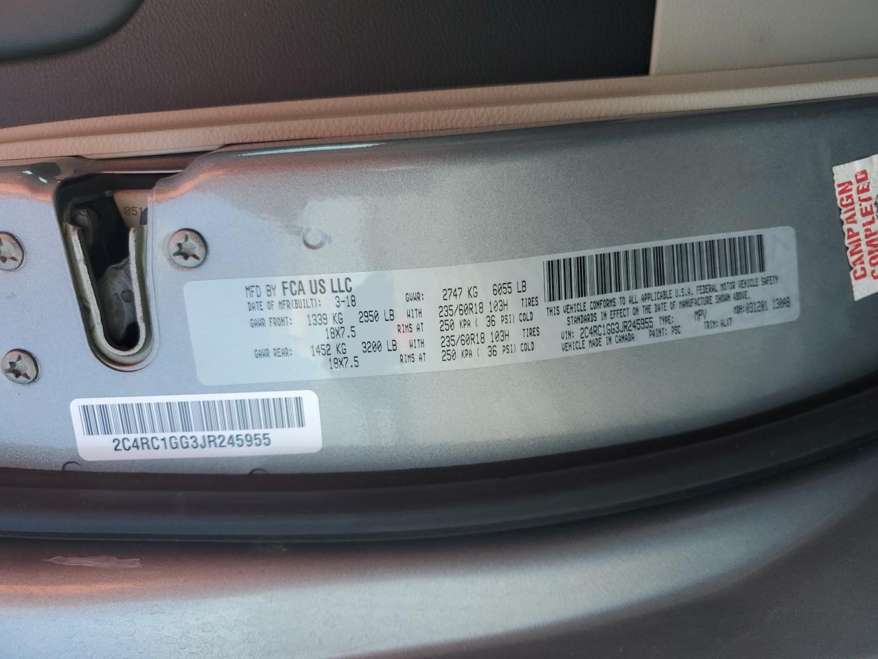 2018 Chrysler Pacifica Limited VIN: 2C4RC1GG3JR245955 Lot: 82335285