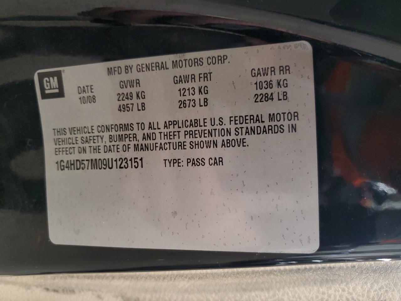 2009 Buick Lucerne Cxl VIN: 1G4HD57M09U123151 Lot: 90273585