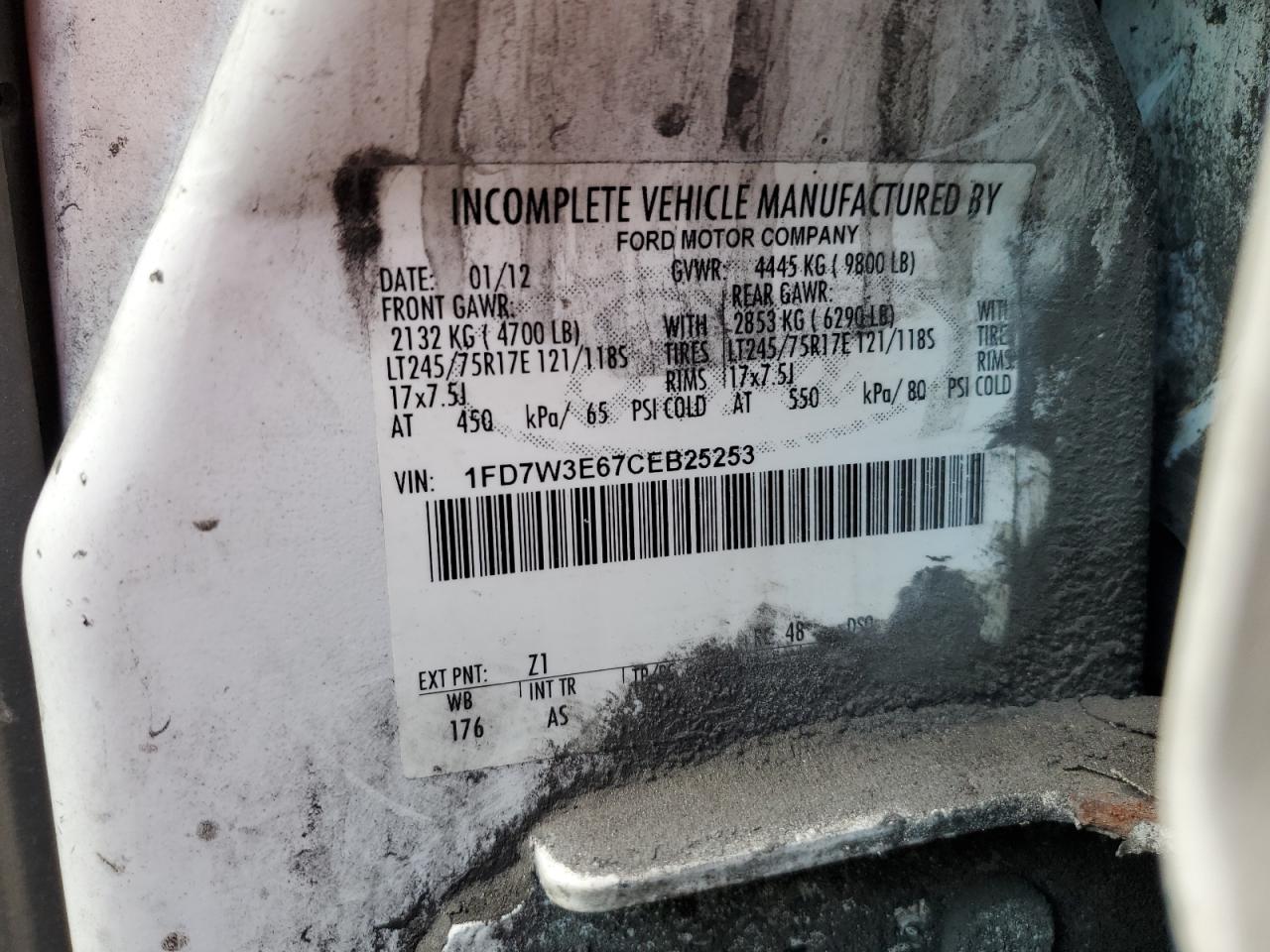 2012 Ford F350 Super Duty VIN: 1FD7W3E67CEB25253 Lot: 85557295