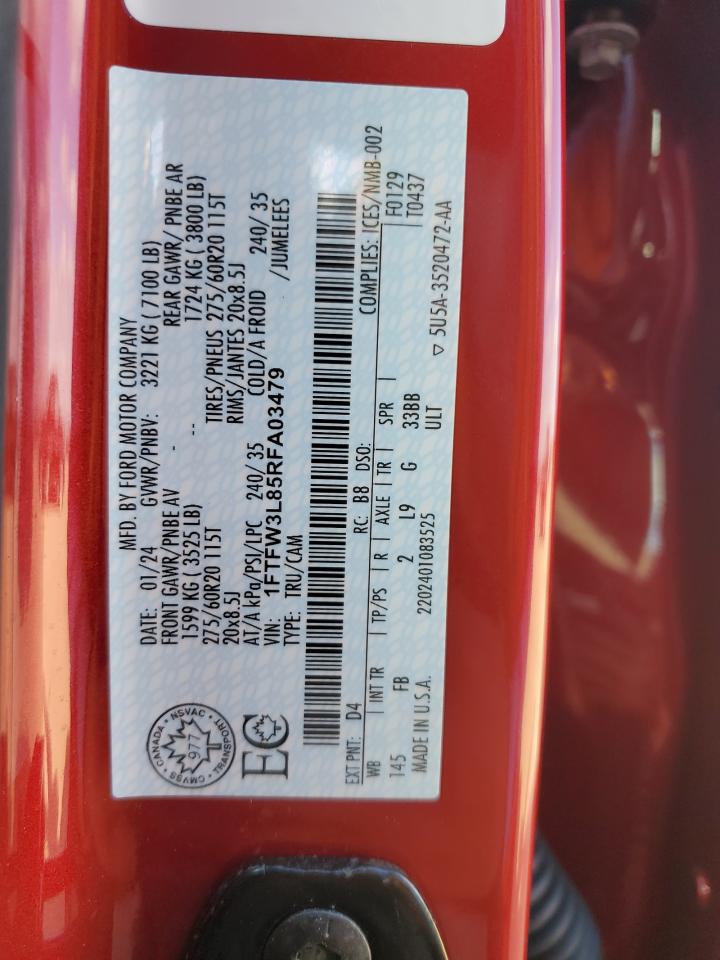 2024 Ford F150 Xlt VIN: 1FTFW3L85RFA03479 Lot: 90923265