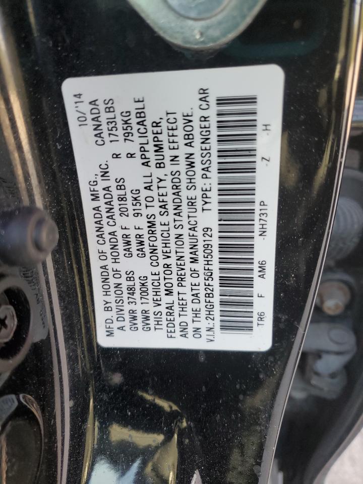 2015 Honda Civic Lx VIN: 2HGFB2F56FH509129 Lot: 84907415