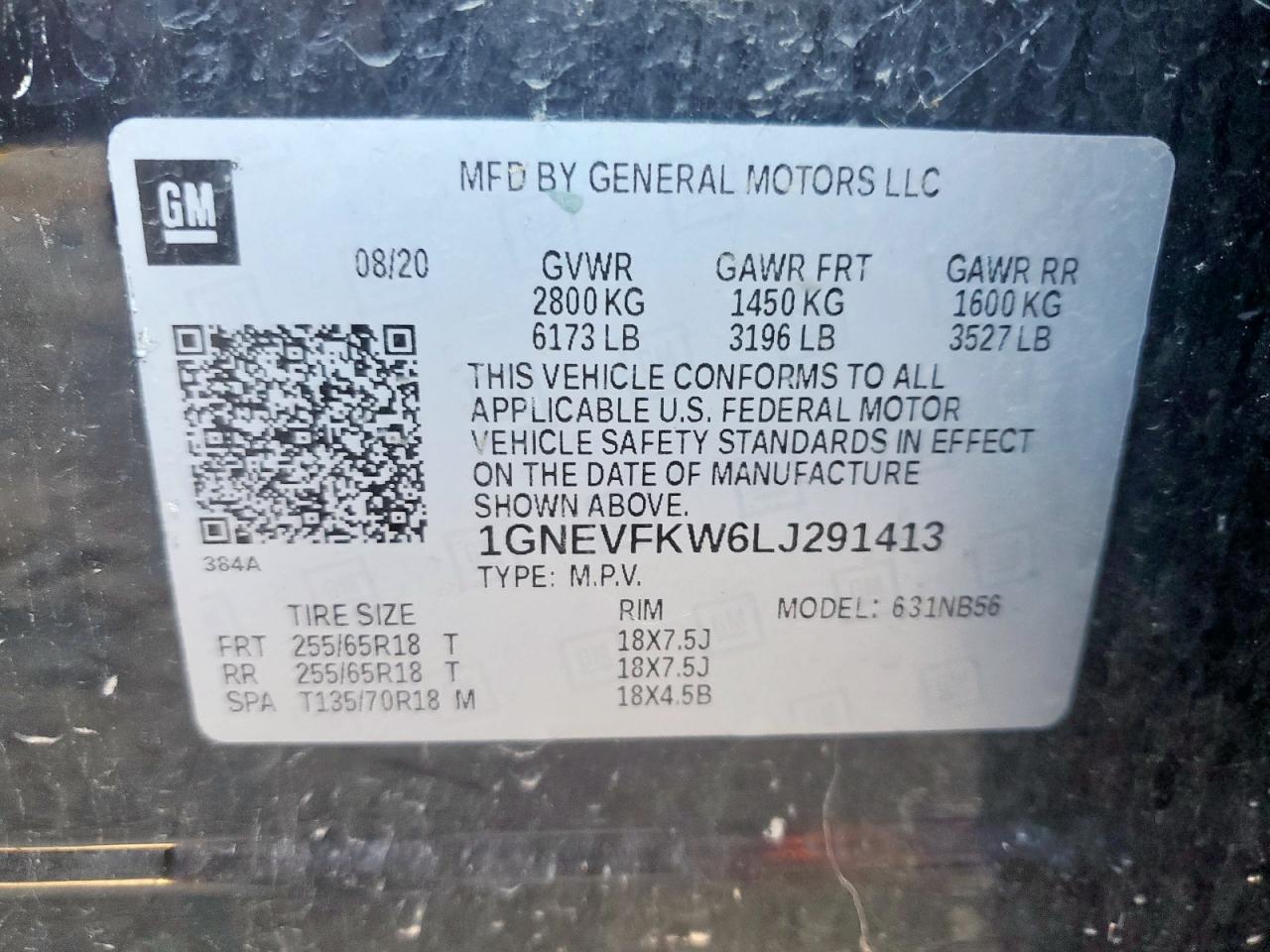 2020 Chevrolet Traverse Ls VIN: 1GNEVFKW6LJ291413 Lot: 84869735