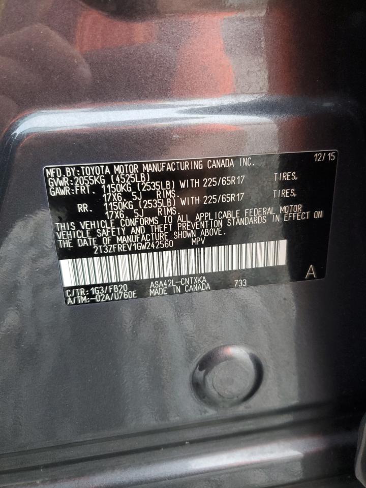 2016 Toyota Rav4 Le VIN: 2T3ZFREV1GW242560 Lot: 85286715