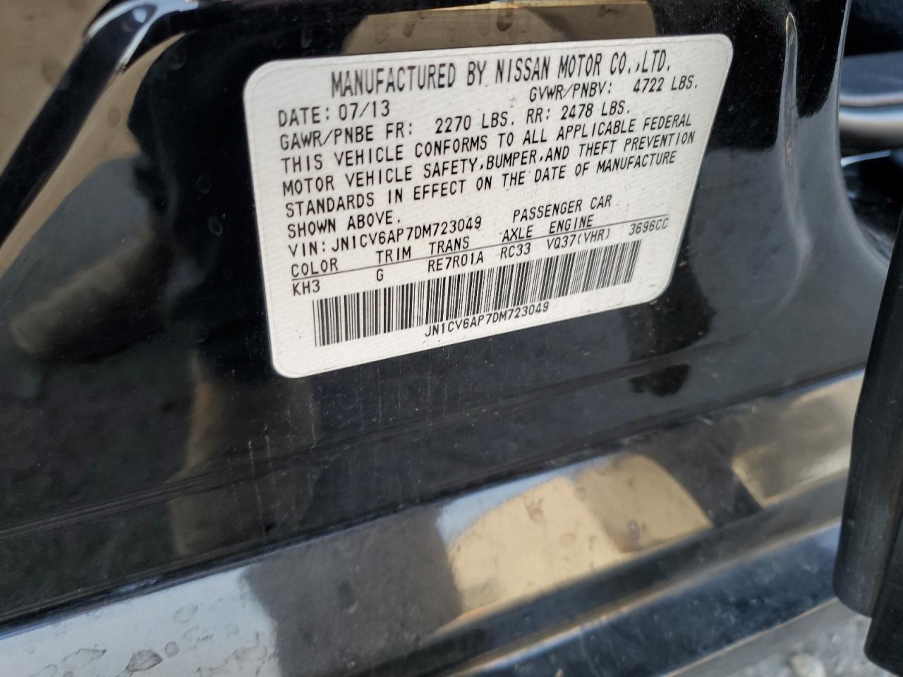 2013 Infiniti G37 Base VIN: JN1CV6AP7DM723049 Lot: 87296175