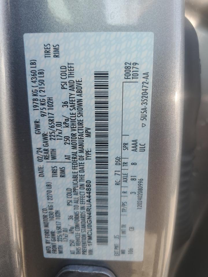 2024 Ford Escape Active VIN: 1FMCU0GN4RUA44880 Lot: 82219625