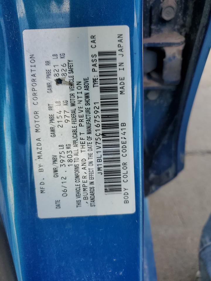 2012 Mazda 3 I VIN: JM1BL1V75C1675921 Lot: 89555955