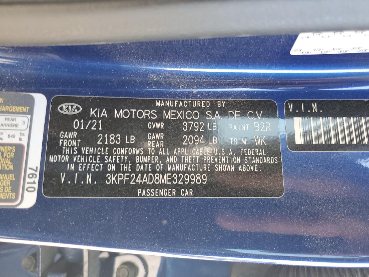 2021 Kia Forte Fe VIN: 3KPF24AD8ME329989 Lot: 82009125