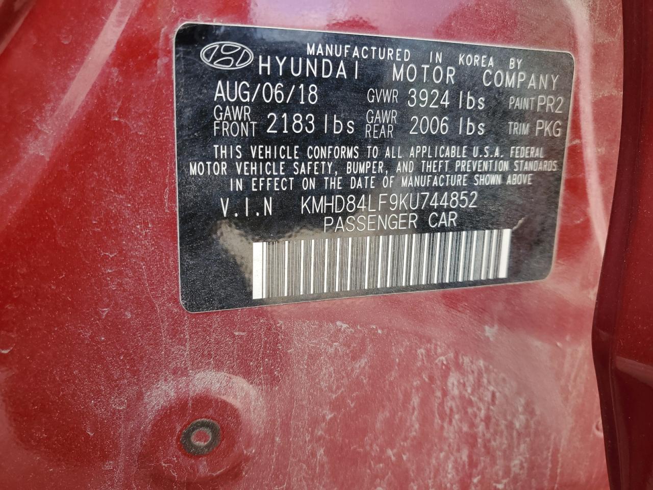 2019 Hyundai Elantra Sel VIN: KMHD84LF9KU744852 Lot: 82284555
