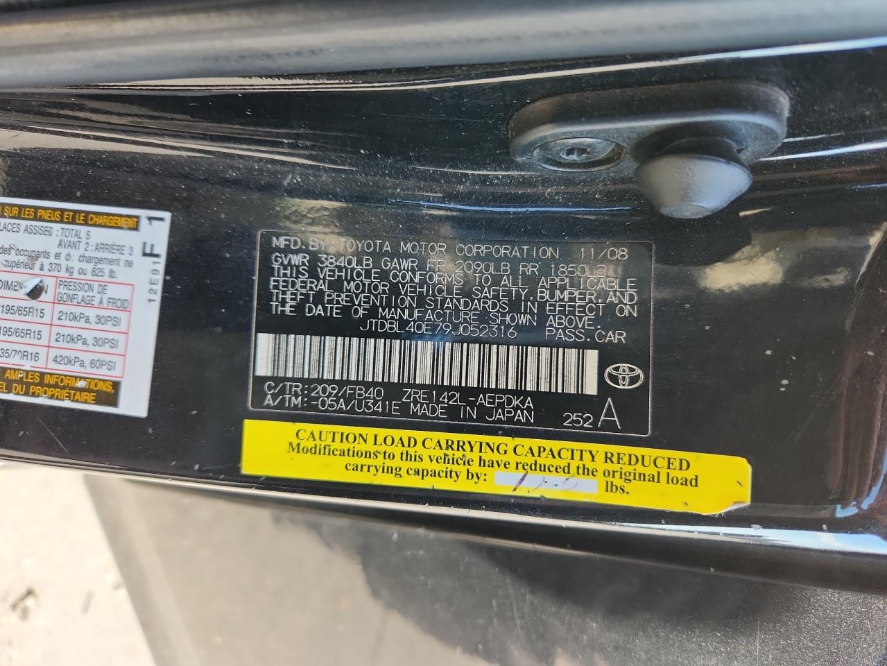 2009 Toyota Corolla Base VIN: JTDBL40E79J052316 Lot: 82343435