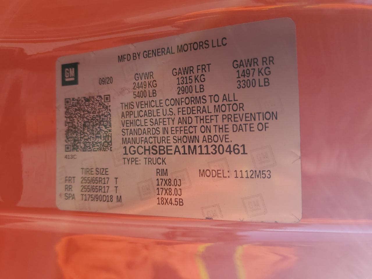 2021 Chevrolet Colorado VIN: 1GCHSBEA1M1130461 Lot: 85273005