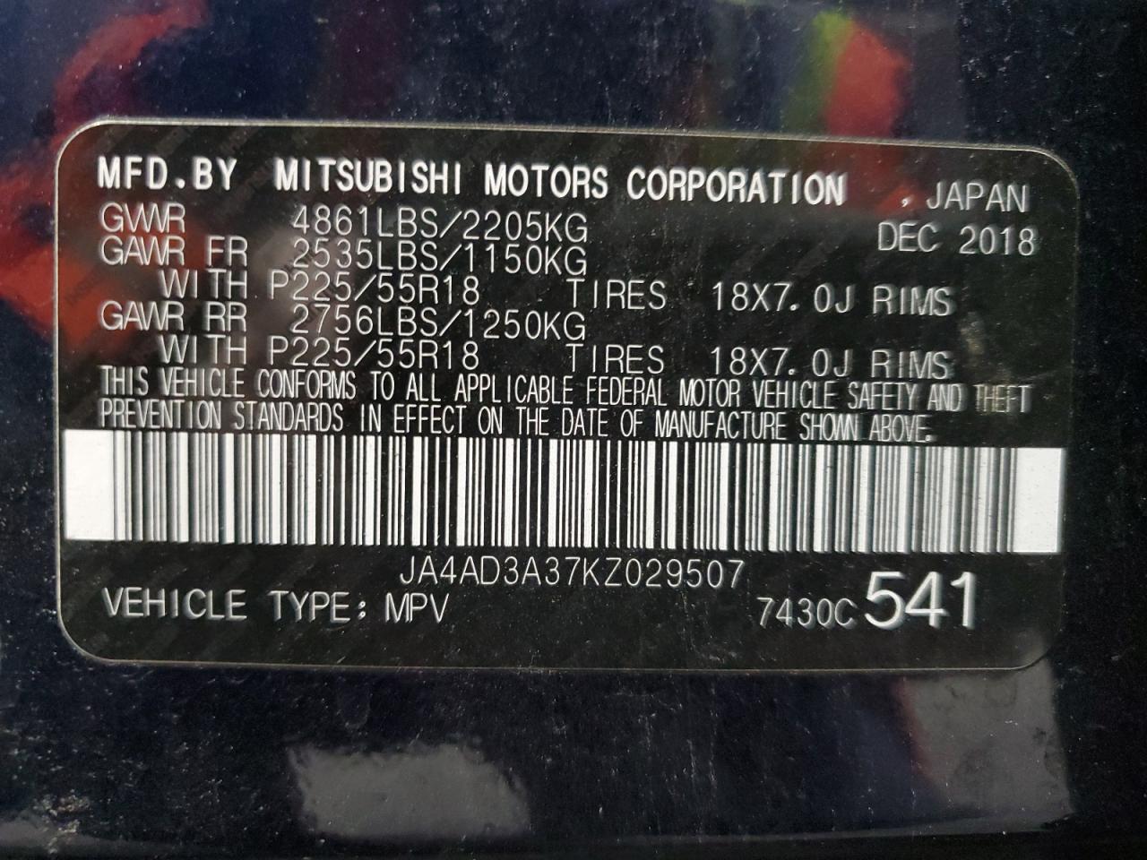 2019 Mitsubishi Outlander Se VIN: JA4AD3A37KZ029507 Lot: 89727605