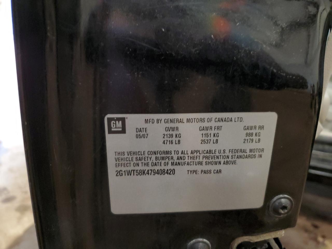 2007 Chevrolet Impala Lt VIN: 2G1WT58K479408420 Lot: 82487735