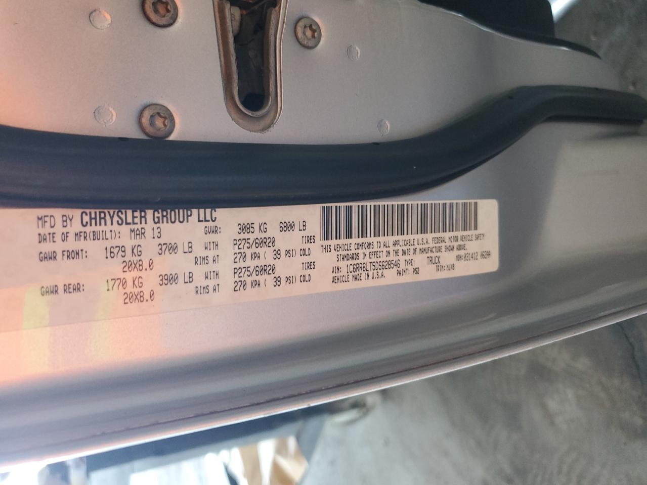 2013 Ram 1500 Slt VIN: 1C6RR6LT5DS628546 Lot: 86704395